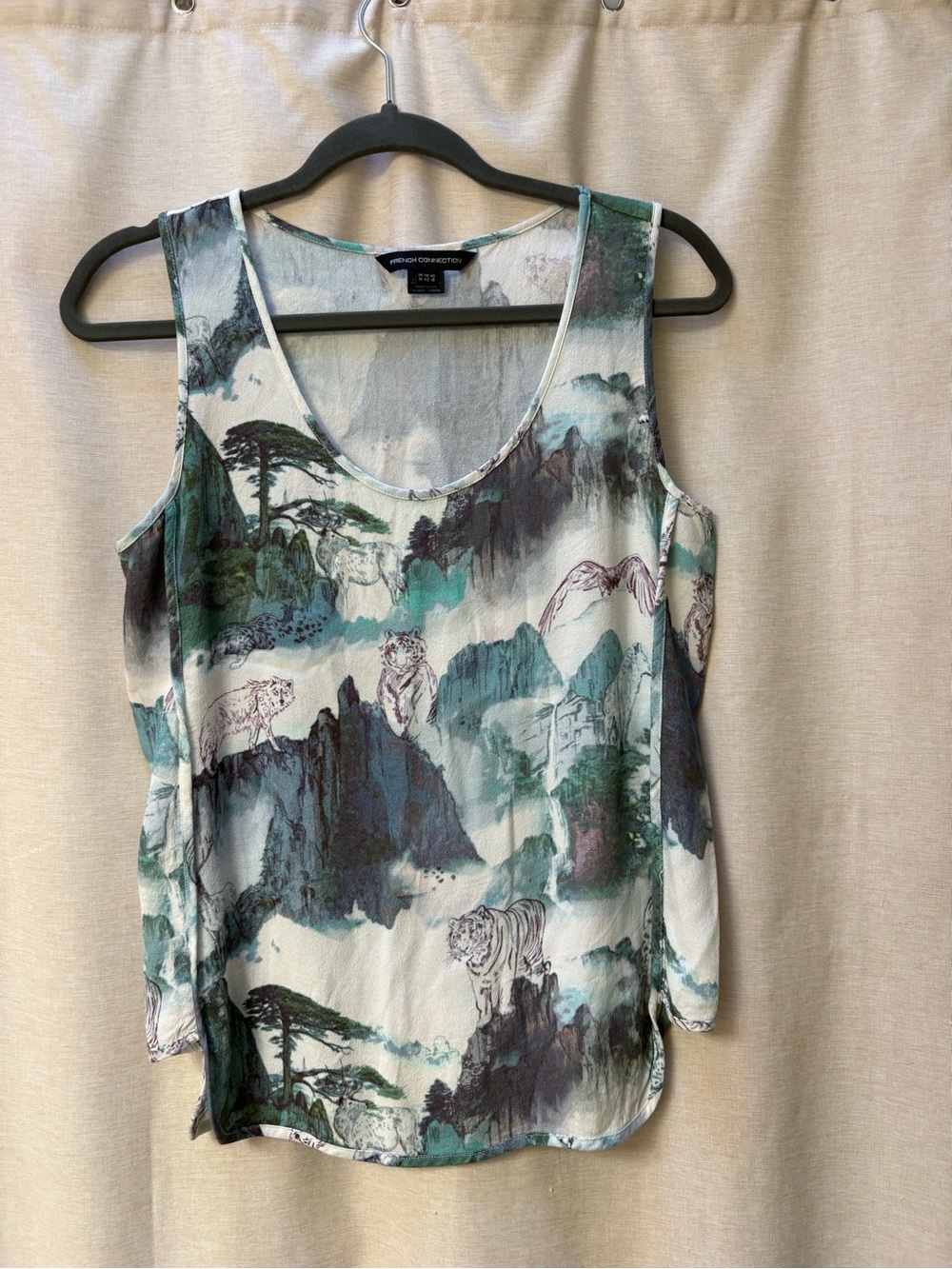 French Connection Scenic Print Tank Top in Green and Ivory